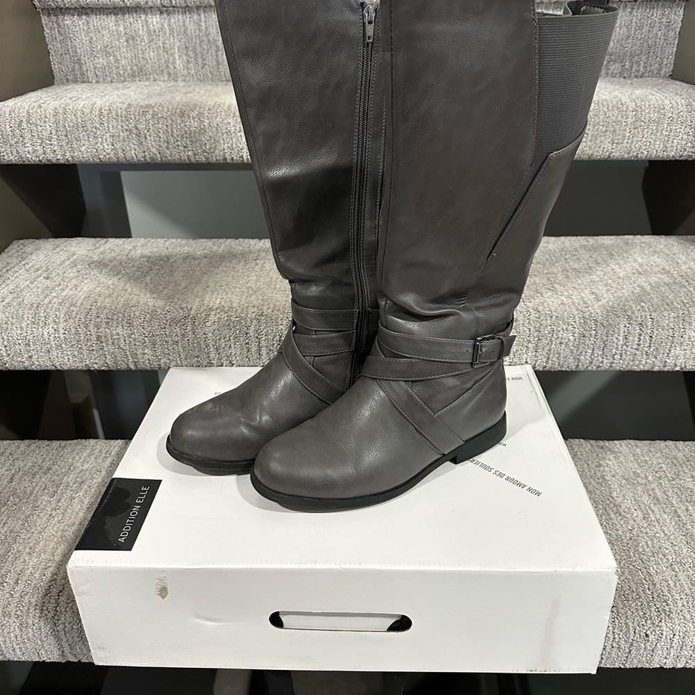 Additional Elle Gray Leather Knee-High Boots
